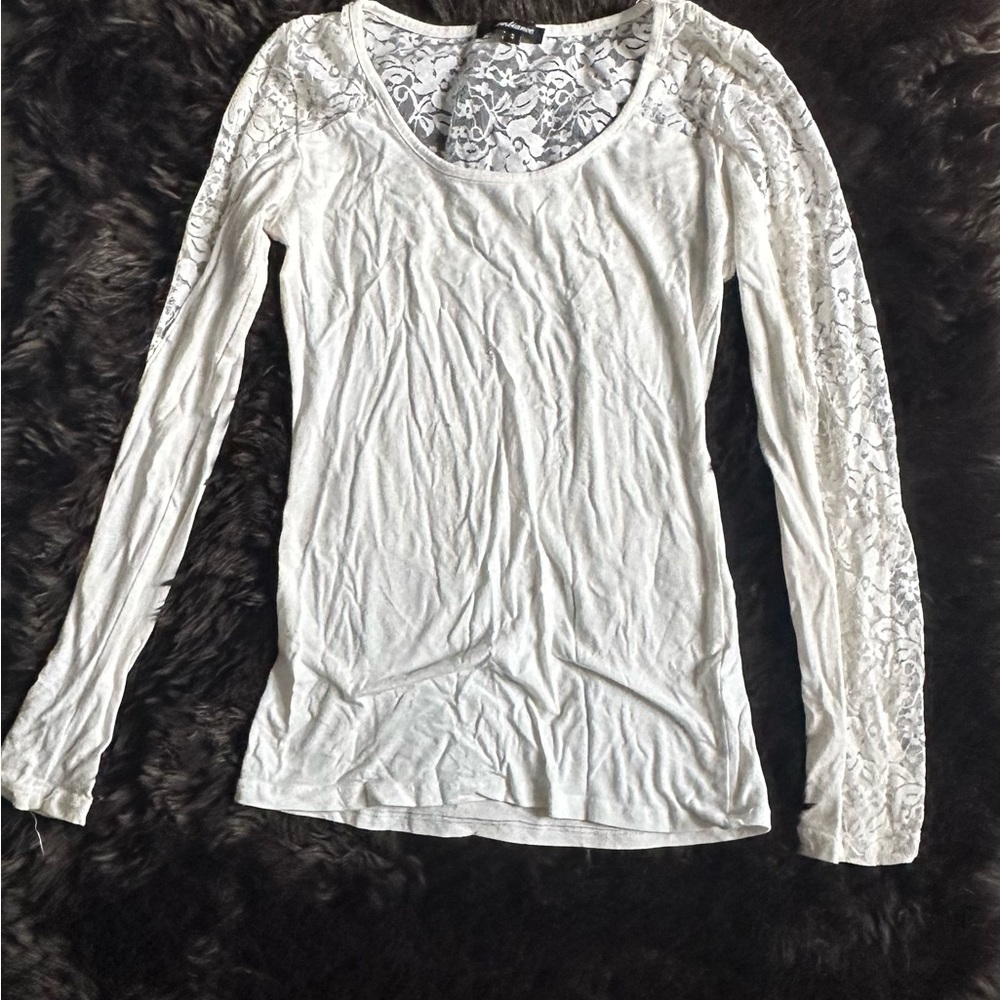 Ambiance White Lace Long Sleeve Blouse